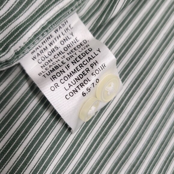 1901 Mens Dress Shirt 17 34-35 Athletic Fit Long Sleeve Cotton Striped Green - Picture 6 of 15